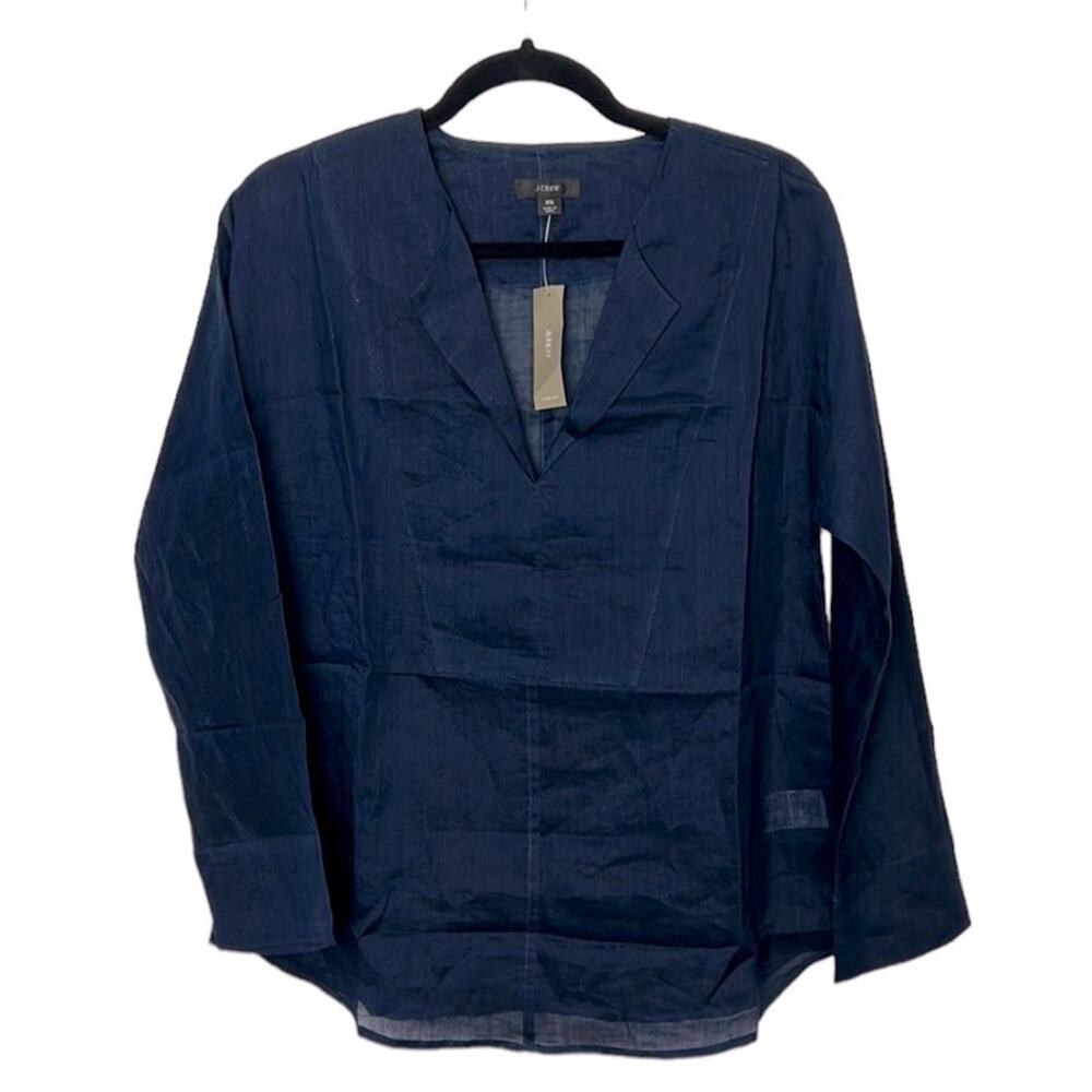 J. Crew Women's V-Neck Collared Long Sleeve Top Navy Blue Size XS